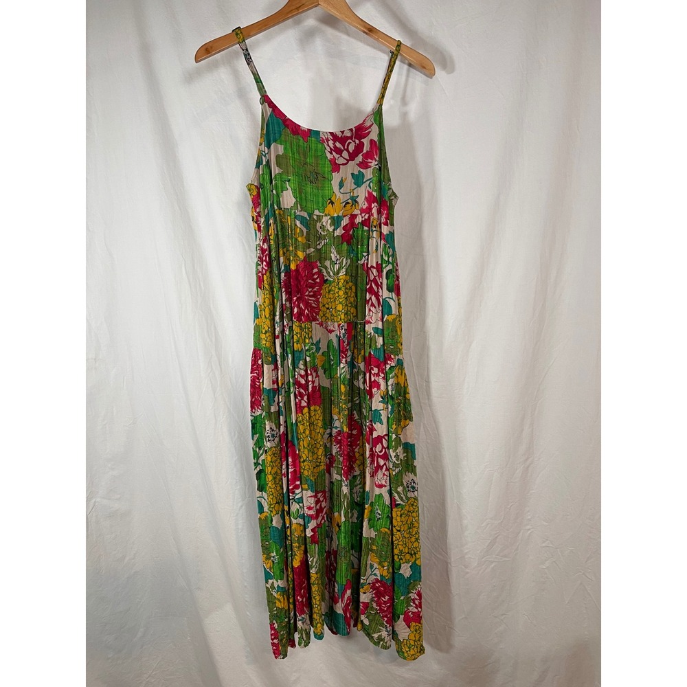 Floral Tiered Maxi Dress Multicolored Adjustable Spaghetti Straps Boho Summer S
